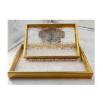 02Plateaux doré rectangulaire ménage, utilisé pour le rangement de la table basse