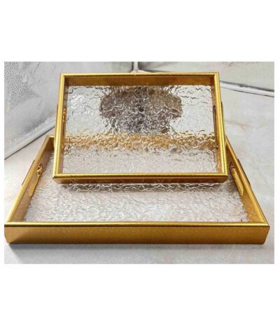 02Plateaux doré rectangulaire ménage, utilisé pour le rangement de la table basse