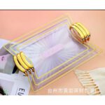 03 Plateaux Plastique Acrylique avec Dorées Rectangulaire