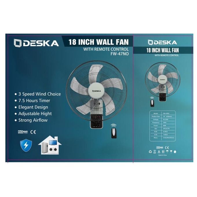 2 Ventilateurs muraux avec 4 télécommande 18 Pouces - Noir