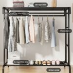 Penderie Porte-manteau en métal avec étagères et tringles – Organiseur multifonction, Structure robuste en métal, Double tringle à vêtements..