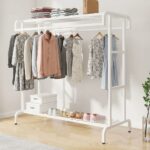 Penderie Porte-manteau en métal avec étagères et tringles – Organiseur multifonction, Structure robuste en métal, Double tringle à vêtements..