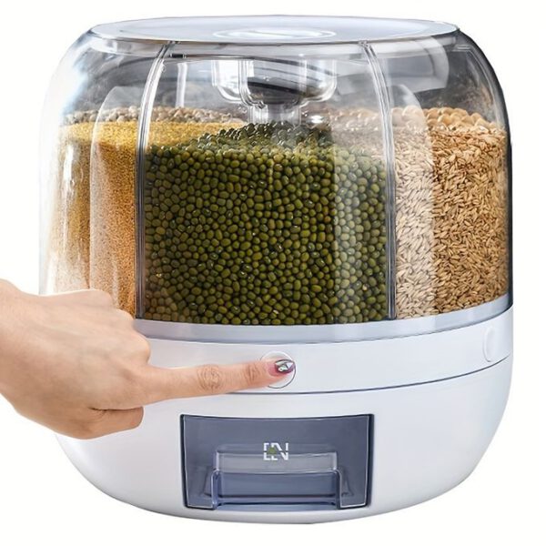 6Compartiments Pour Le Stockage Du Riz Et Des Céréales Distributeur, Pivotant à 360° Avec Couvercle