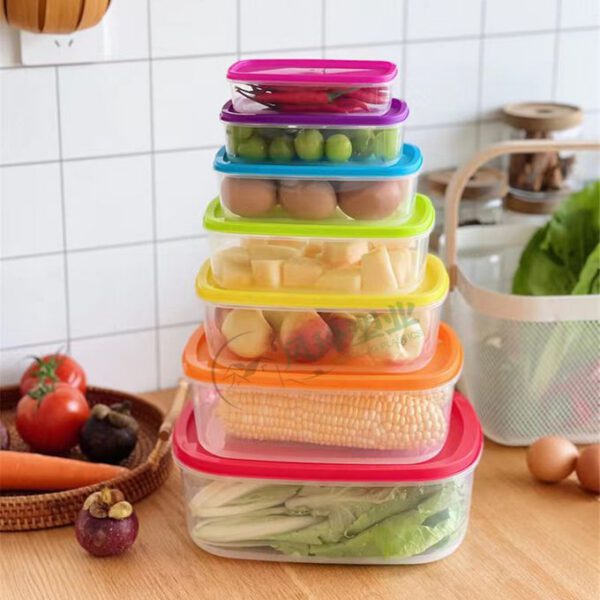7 Pièces Boîte de rangement rectangulaire multifonctionnelle pour réfrigérateur arc-en-ciel