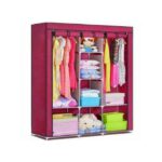 Armoire en Tissu 3 Battants - Rouge Bordeaux 130*45*175