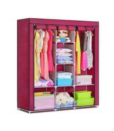 Armoire en Tissu 3 Battants - Rouge Bordeaux 130*45*175