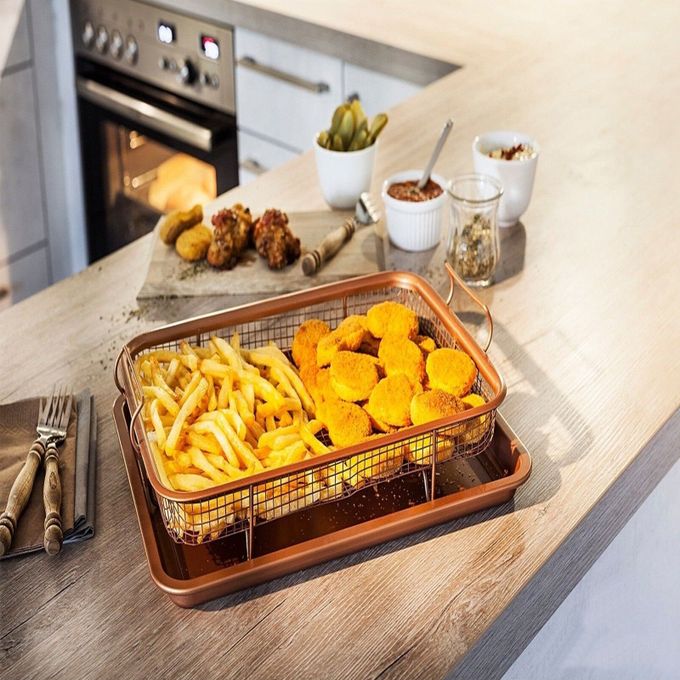 Bac cuivre antiadhésif, plateau de cuisson en maille de four+panier à chips