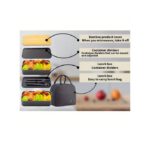 Bamboo Lid Double Layer Lunch Box With Insulated Bag And Cutlery - Black