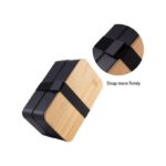 Bamboo Lid Double Layer Lunch Box With Insulated Bag And Cutlery - Black