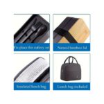Bamboo Lid Double Layer Lunch Box With Insulated Bag And Cutlery - Black