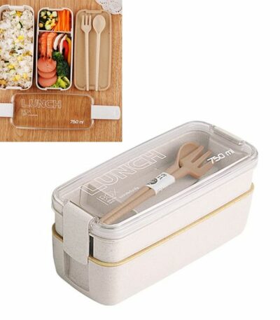 Boîte à lunch de 750ml en paille à 2 étages