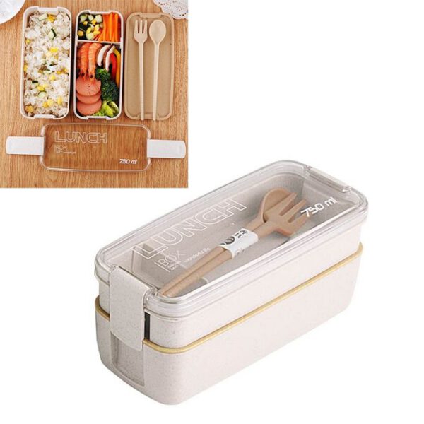 Boîte à lunch de 750ml en paille à 2 étages