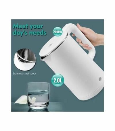 Bouilloire électrique 2.0 L à double paroi mise hors tension automatique contre la surchauffe. Blanc