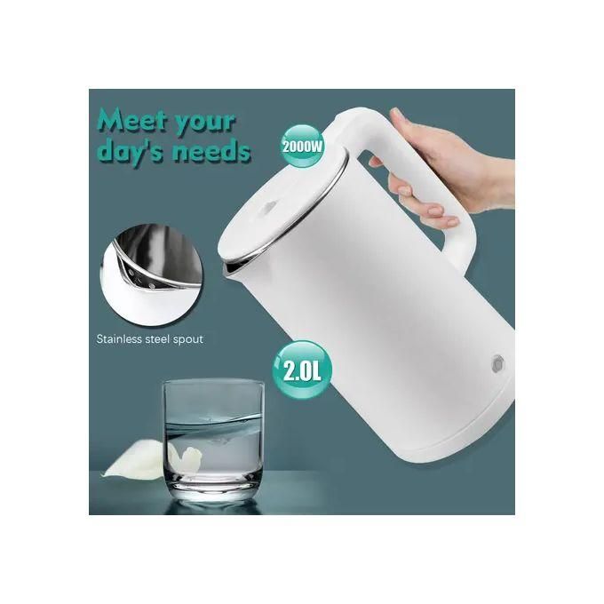 Bouilloire électrique 2.0 L à double paroi mise hors tension automatique contre la surchauffe. Blanc
