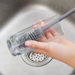brosse de nettoyage en silicone pour avec manche pour verres, bouteilles, biberons...