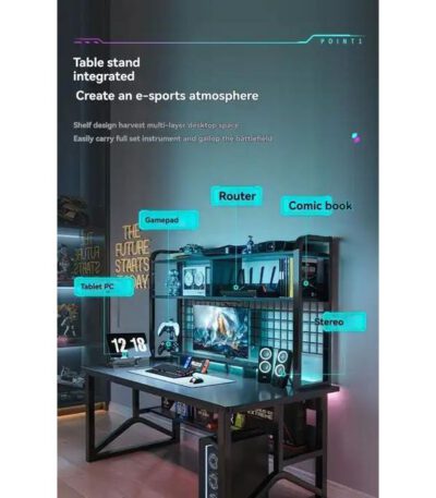Bureau Gaming en bois moderne avec étagère Table de GEEK Gaming - 120*50*128cm