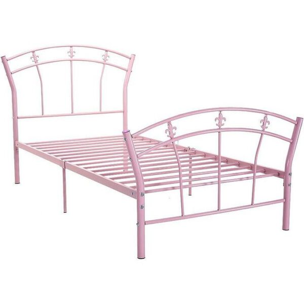 Cadre de lit en métal simple et élégant pour chambre d'enfant fille - 208x95x28cm - Rose