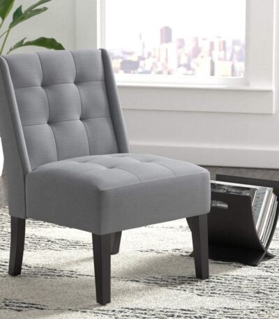 Chaise d'appoint capitonnée moderne avec pieds en bois massif, gris