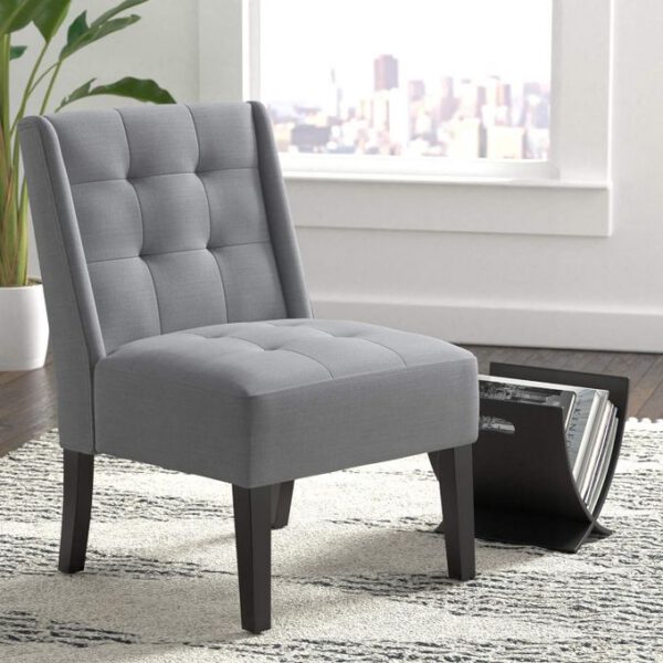 Chaise d'appoint capitonnée moderne avec pieds en bois massif, gris