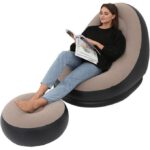 Chaise longue, pouf gonflable de luxe et repose-pieds avec tissu en peluche douce – Idéal pour la maison et le jardin, les jeux, les pique-niques, la plage, les festivals...