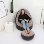Chaise longue, pouf gonflable de luxe et repose-pieds avec tissu en peluche douce – Idéal pour la maison et le jardin, les jeux, les pique-niques, la plage, les festivals...