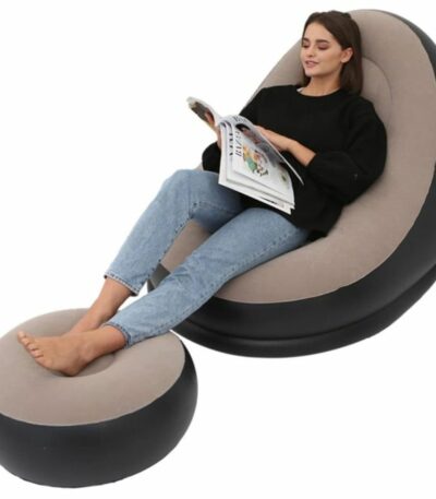 Chaise longue, pouf gonflable de luxe et repose-pieds avec tissu en peluche douce – Idéal pour la maison et le jardin, les jeux, les pique-niques, la plage, les festivals...