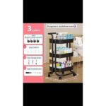 Chariot à roulettes multifonction à 3 niveaux avec poignée, roulettes verrouillables pour la maison