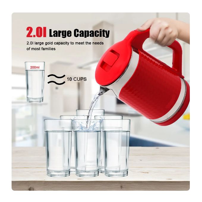 Chauffe eau Electrique - bouilloire electrique - rouge - 2 Litres