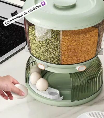 Distributeur de Cereales rotatifs à 360° - 6 compartiments - 6,4 kg avec boîte de rangement pour œufs