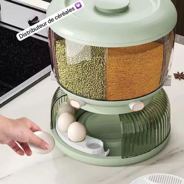 Distributeur de Cereales rotatifs à 360° - 6 compartiments - 6,4 kg avec boîte de rangement pour œufs