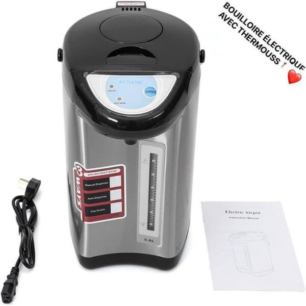 Distributeur D'eau Chaude de Comptoir en Acier Inoxydable, Pot à Eau Chaude Électrique, 4.8L Café et Thé Instantané