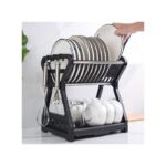 Double Kitchen Dishwasher, Plates Shelf, Storage Shelf, Drainer - Black
