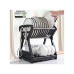 Double Kitchen Dishwasher, Plates Shelf, Storage Shelf, Drainer - Black