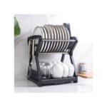 Double Kitchen Dishwasher, Plates Shelf, Storage Shelf, Drainer - Black