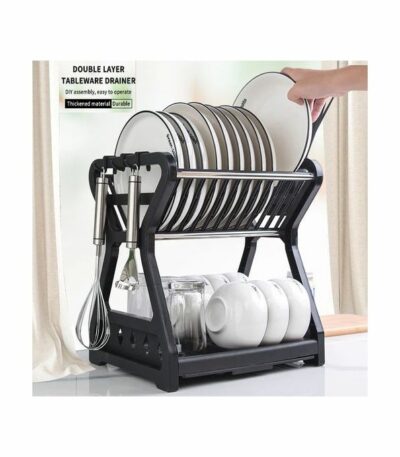 Double Kitchen Dishwasher, Plates Shelf, Storage Shelf, Drainer - Black
