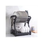 Double Kitchen Dishwasher, Plates Shelf, Storage Shelf, Drainer - Black