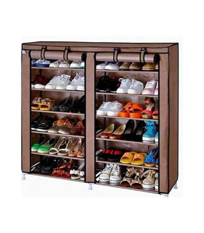 Double Range Chaussures - 12 étagères - Marron - 36 paires