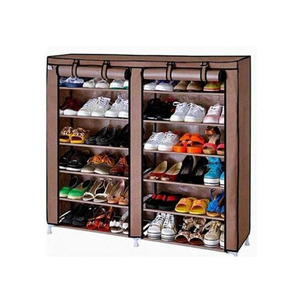 Double Range Chaussures - 12 étagères - Marron - 36 paires