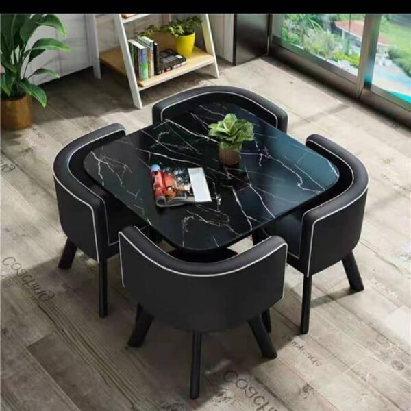Ensemble 5 Pièces table et 4 chaises de bar de cuisine pour petit déjeuner - Table ronde et chaise - Table de négociation combinée de bureau de réception et chaise - Convient...