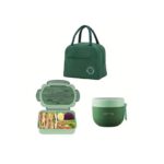 Ensemble Boîte à Lunch 3 Pièces Avec Couverts, Sac Thermique, Tasse De Petit-déjeuner Vert