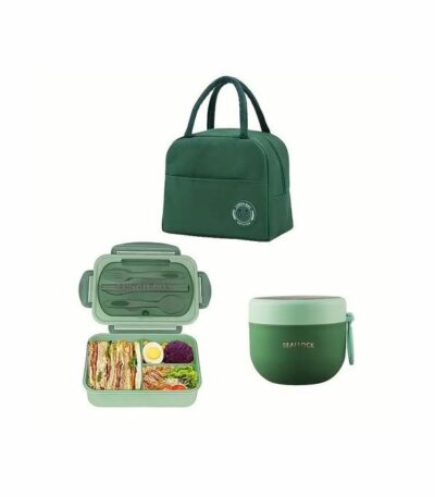 Ensemble Boîte à Lunch 3 Pièces Avec Couverts, Sac Thermique, Tasse De Petit-déjeuner Vert
