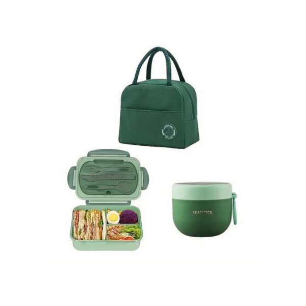 Ensemble Boîte à Lunch 3 Pièces Avec Couverts, Sac Thermique, Tasse De Petit-déjeuner Vert