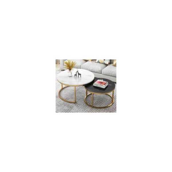Ensemble de 2 tables basses Gigognes pour salon en metal et bois effet marbre