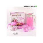 Ensemble Théière + Tasse en Verre +THermos - Recouvert Plastique - Rose