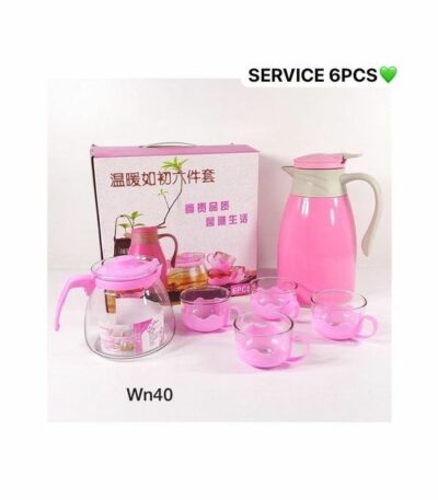 Ensemble Théière + Tasse en Verre +THermos - Recouvert Plastique - Rose