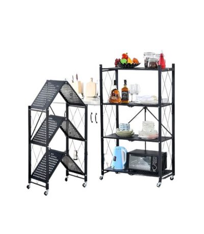 Étagère de rangement - 4 niveaux avec roulettes - Noir