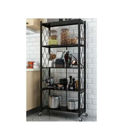 Étagère de rangement - 5 niveaux avec roulettes - Noir