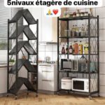 Étagère de rangement - 5 niveaux avec roulettes - Noir