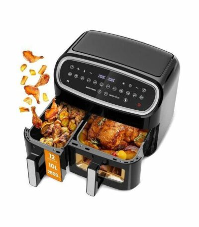 Friteuse Sans Huile Double, Air Fryer Tour Capacite XXL de 10 Litres 12 Programmes Preetablis Fonction Minuterie