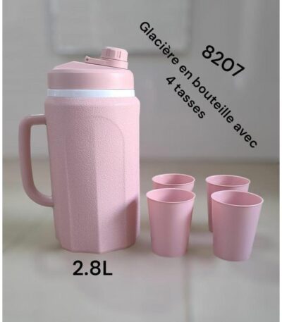 Glaçiere en bouteille - 2,8litres + 4 tasses - Rose